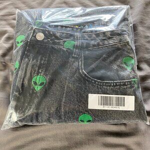 Dressed in Lala Rare Embroidered Alien Wide Leg Denim XL